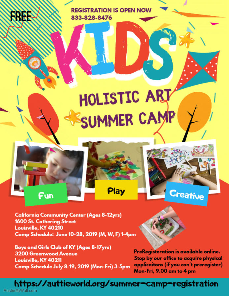 free kids holistic art summer camp in louisville at california kids event poster