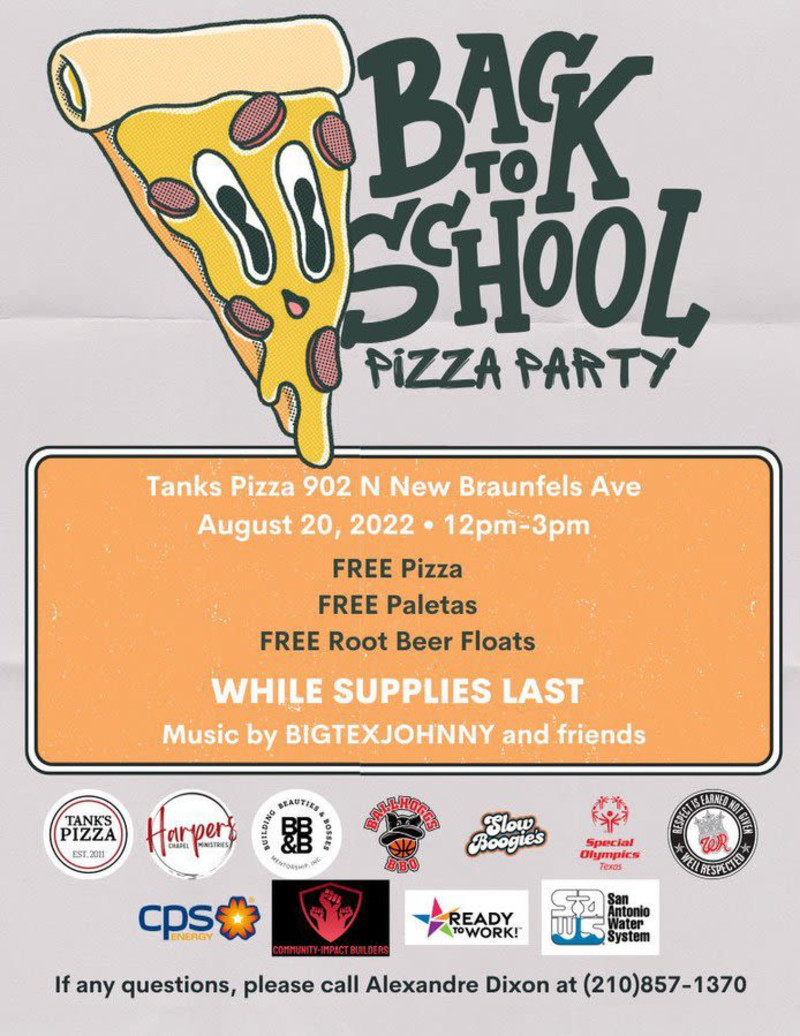 Back to School Pizza Party in San Antonio at Tank's Pizza
