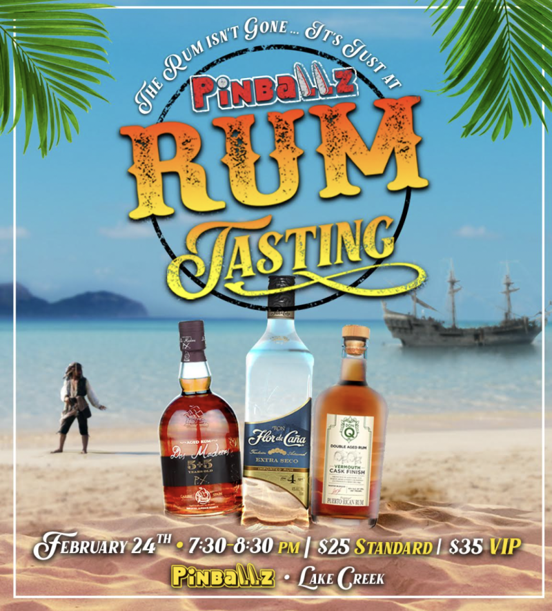 Rum Tasting in Austin at Pinballz Lake Creek