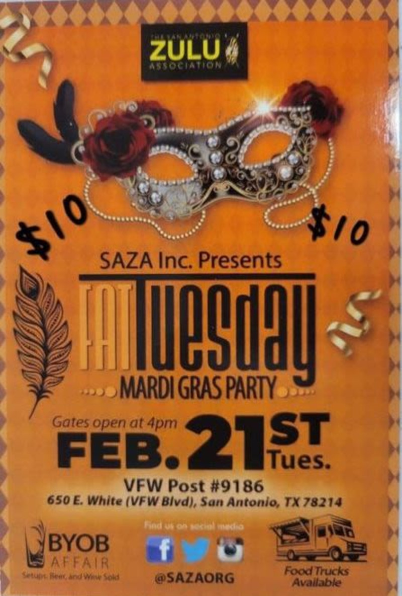 San Antonio Zulu Association Fat Tuesday Party in San Antonio at