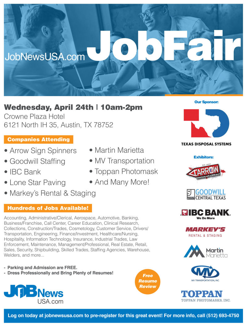 Jobnewsusa Com Austin Job Fair In Austin At Crown Plaza Hotel