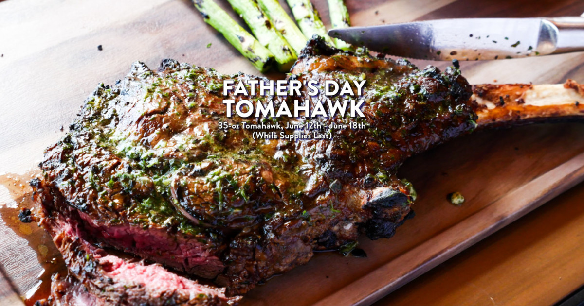 Pinstack Austin Menu Father's Day Tomahawk Special at PINSTACK in Austin at PINSTACK