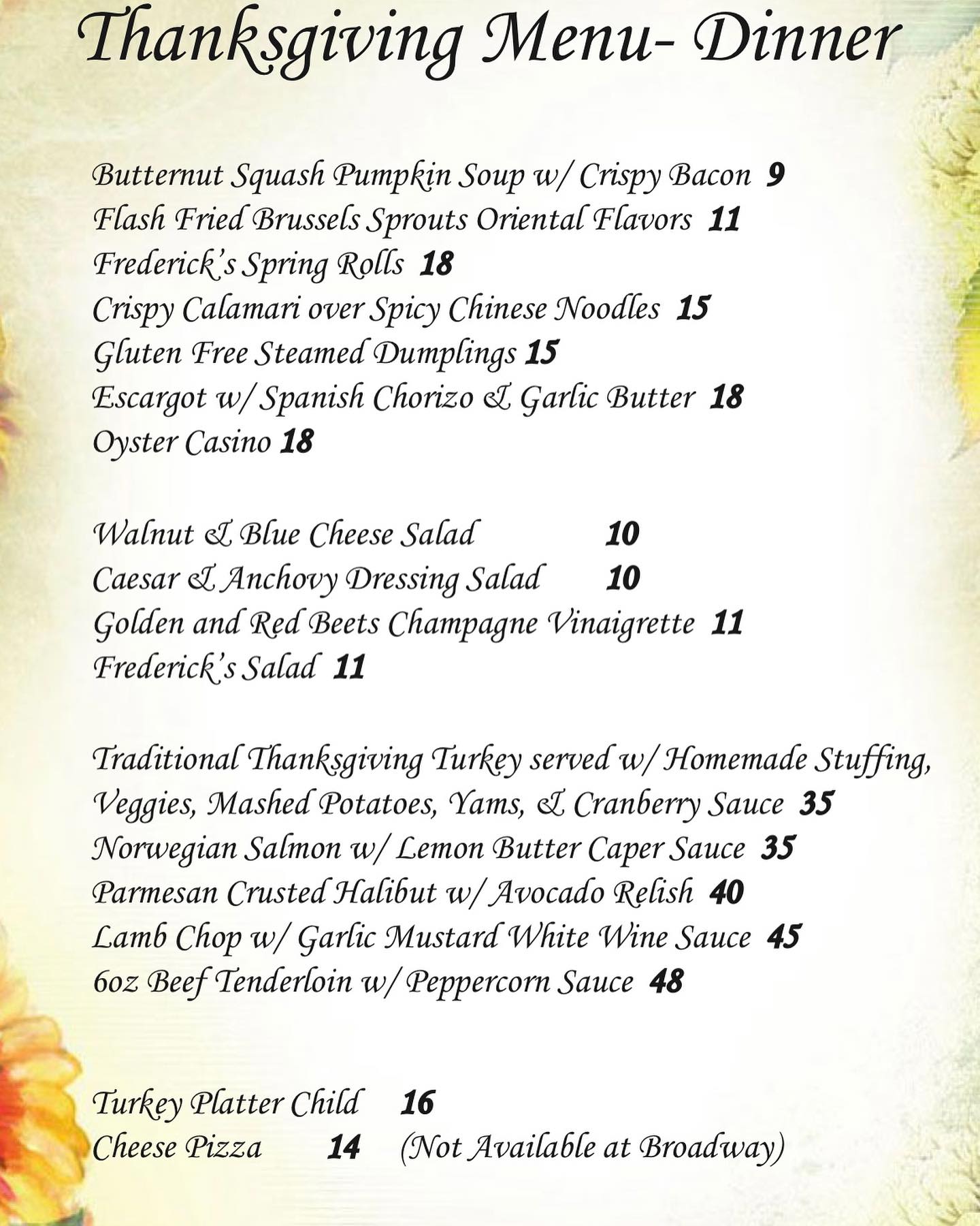 Frederick's Restaurant Thanksgiving in San Antonio at