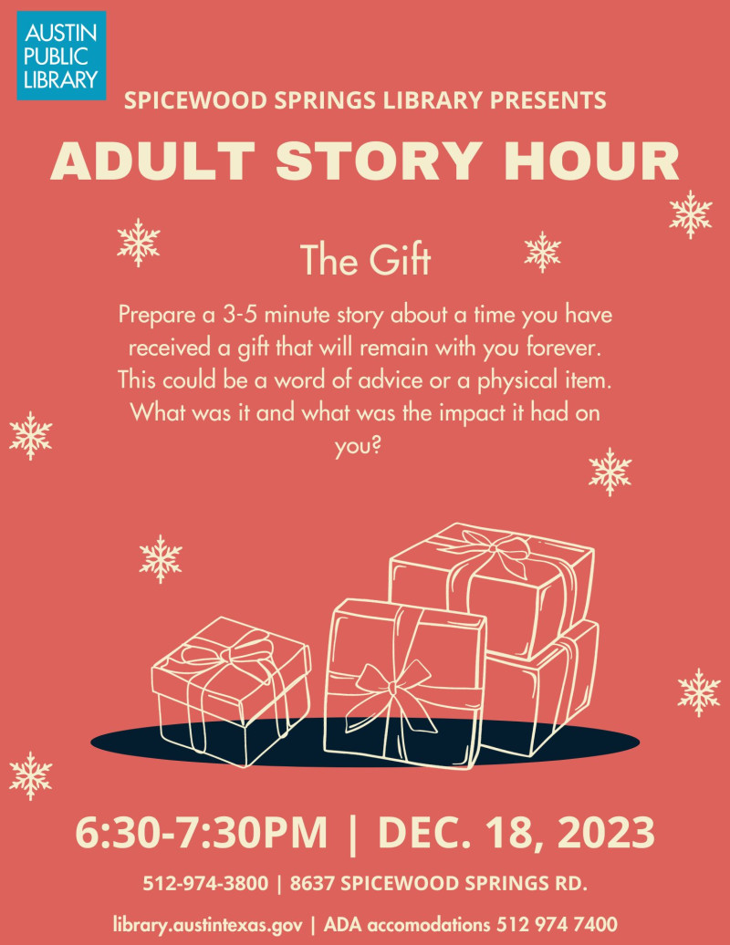 Adult Story Hour in Austin at Austin Public Library Spicewood
