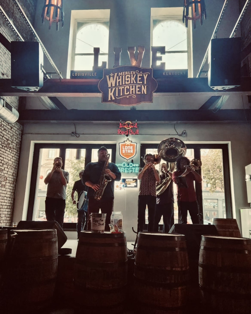 PRE GAME with HOT SAUCE BRASS BAND in Louisville at Merle's