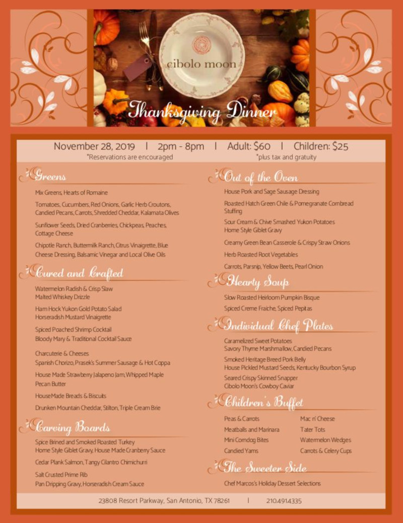 Thanksgiving Dinner At Cibolo Moon In San Antonio At Cibolo Moon Present your club marriott card to enjoy the discounts. thanksgiving dinner at cibolo moon in