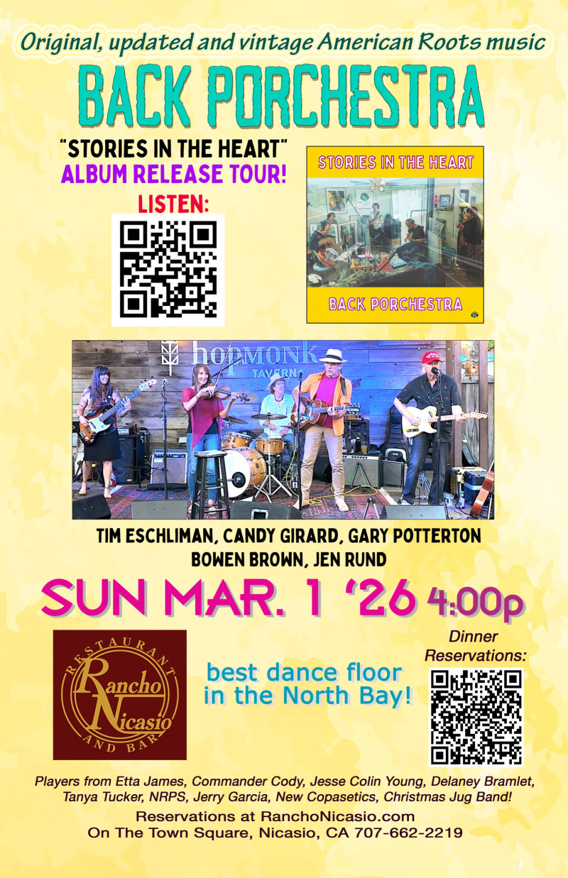 New Album party Stories In The Heart Back pOrchEstra at Rancho Mar 1, Sun, 4p