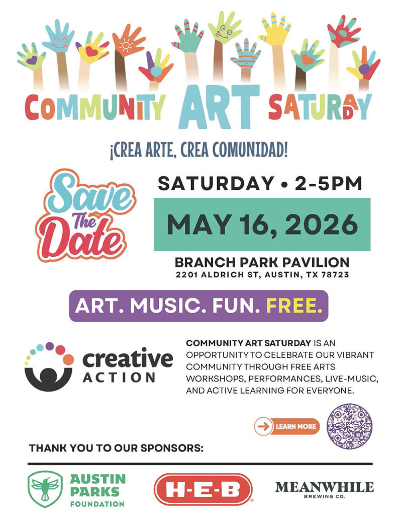 Community Art Saturday in Austin at Mueller Branch Park Pavilion