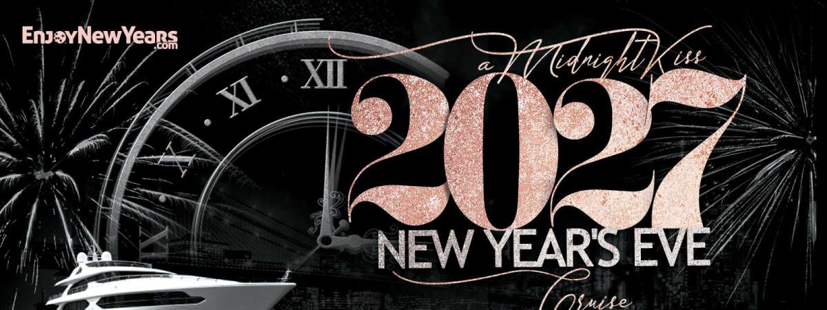A Midnight Kiss New Year’s Eve Fireworks 2027 Countdown Cruise aboard the Jewel Yacht