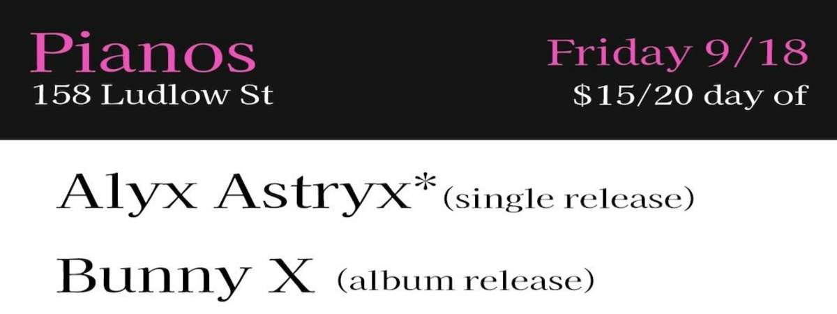 Alyx Astryx* (single release) / Bunny X (album release) / Pleasure Island