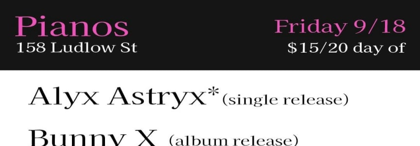 Alyx Astryx* (single release) / Bunny X (album release)  / Pleasure Island