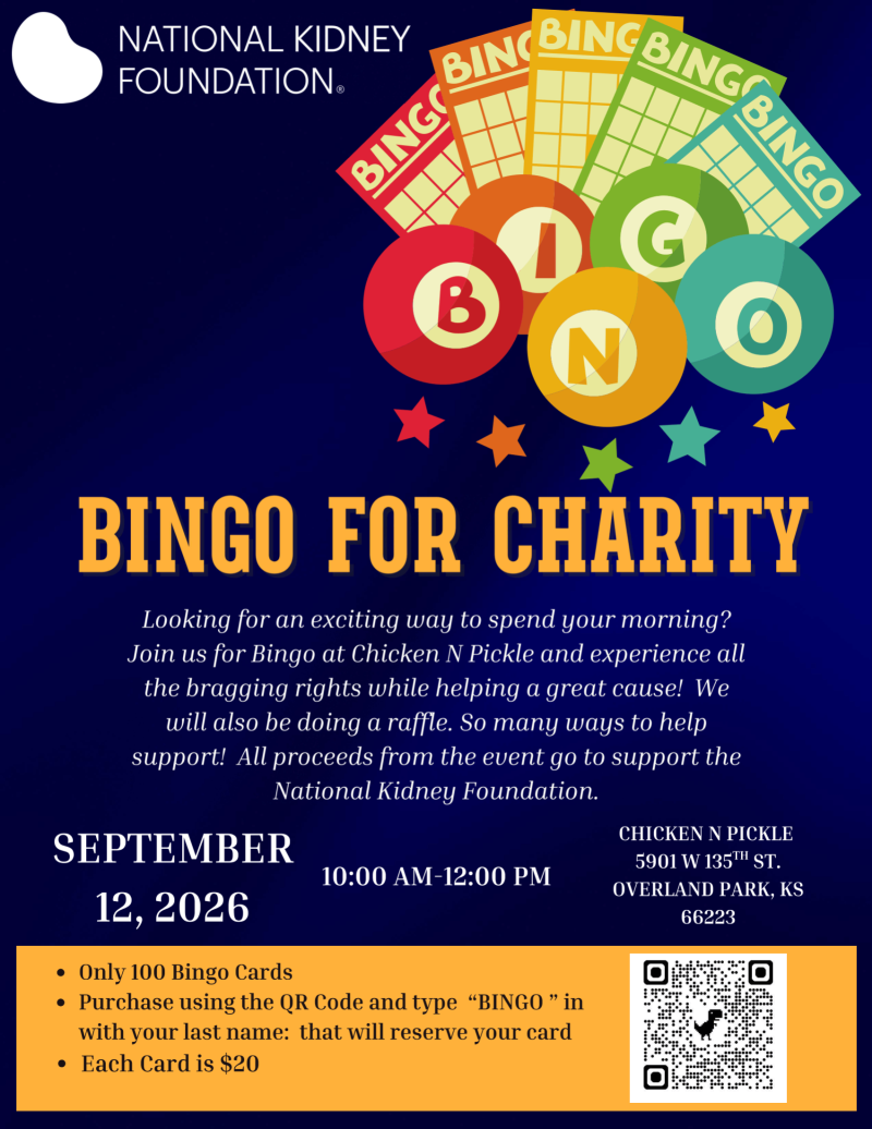 Bingo for Charity Benefiting the National Kidney Foundation