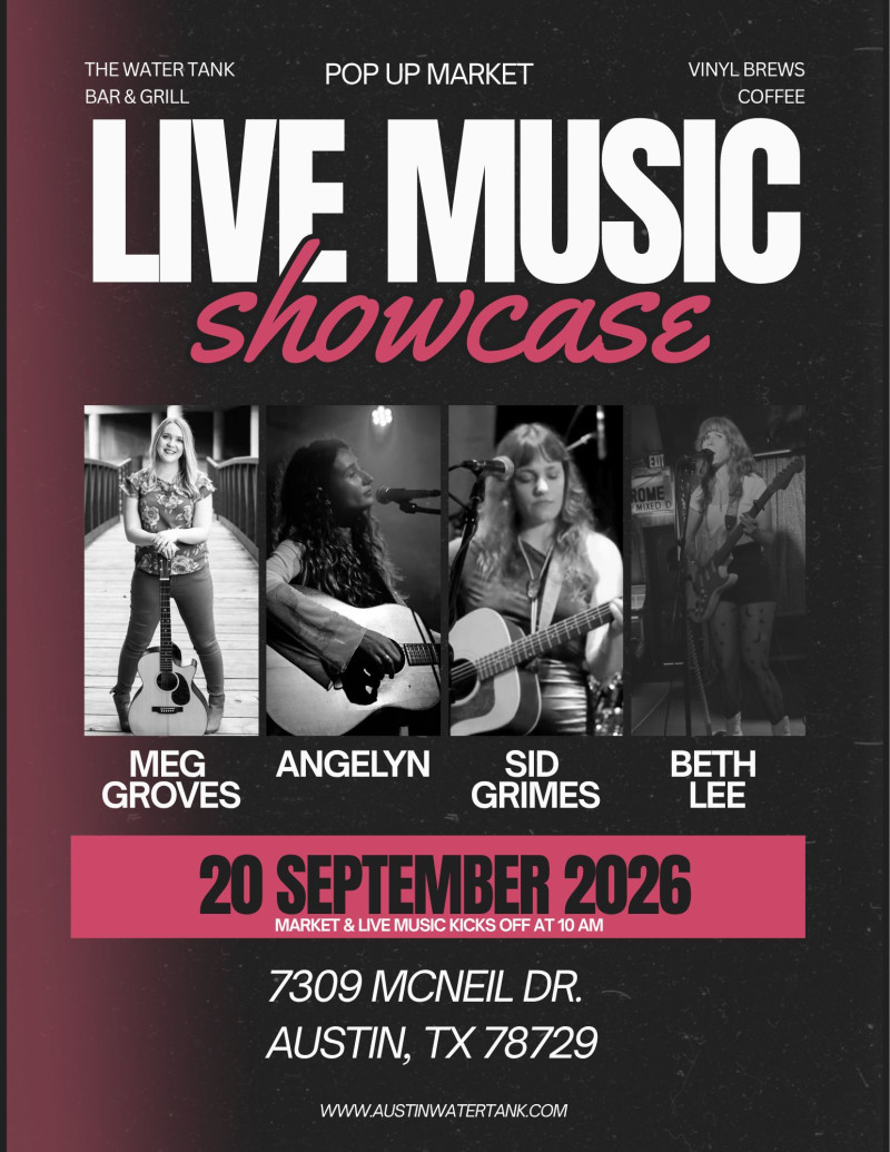 Live Music Showcase/Pop Up Market in Austin at Water Tank Bar &