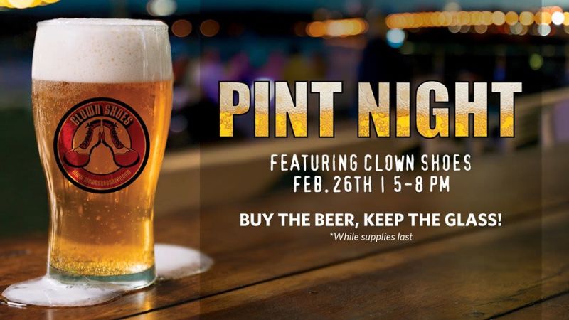 Pint Night Featuring Clown Shoes! at Skybokx 109 in Natick Pint Night Featuring Clown Shoes! at Skybokx 109 in Natick