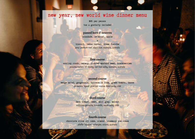 New Year New World Wine Dinner In Austin At Parkside