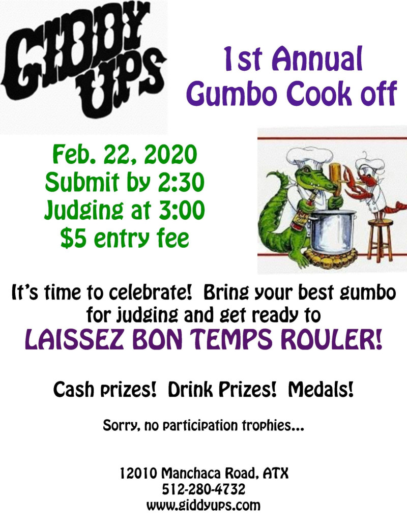 1st Annual Gumbo Cook Off in Austin at Giddy Ups