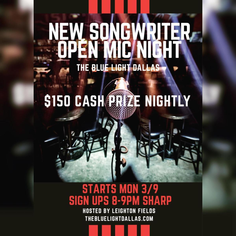 Songwriter Open Mic Contest All Genres in Dallas at The Blue
