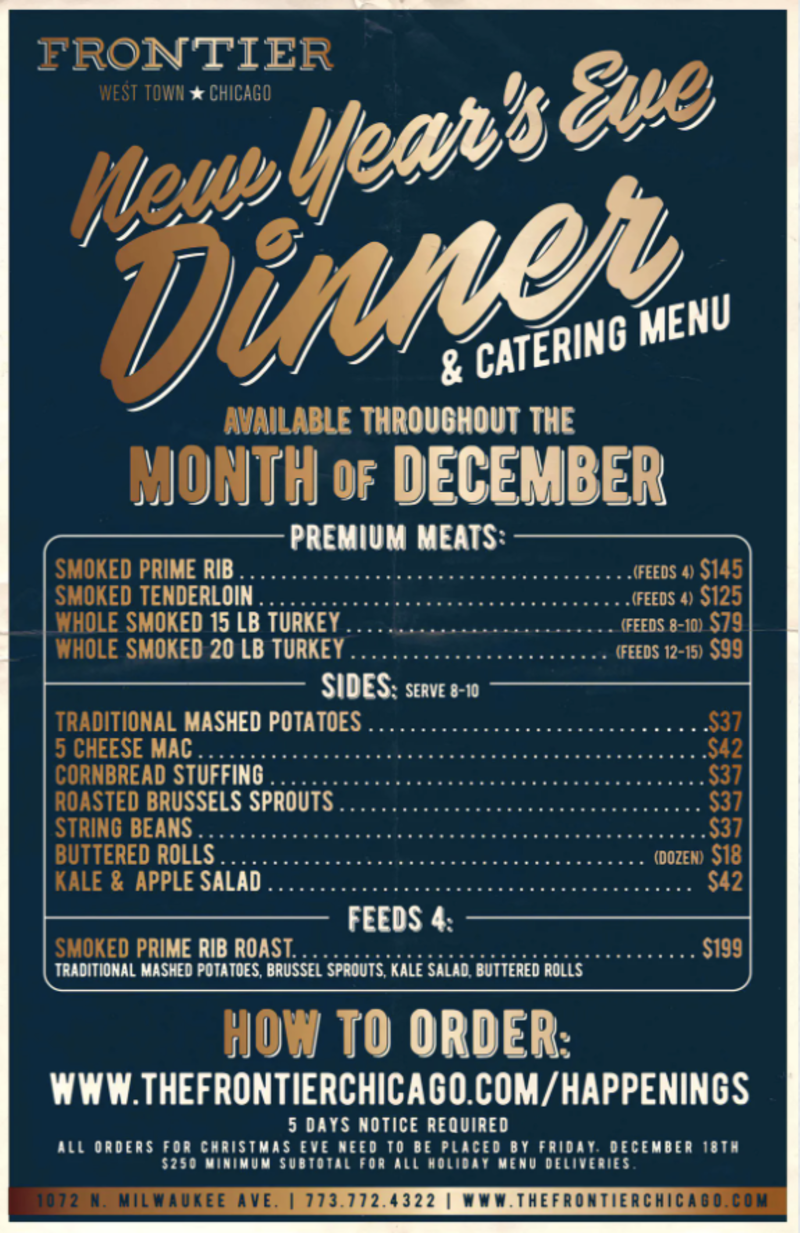 New Year&#039;s Eve Dinner &amp; Catering Menu in Chicago at Frontier