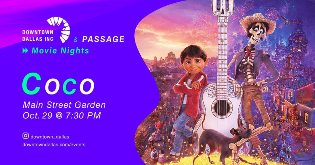 Movie Night: Coco in Dallas at Main Street Garden Park Movie Night: Coco in Dallas at Main Street Garden Park